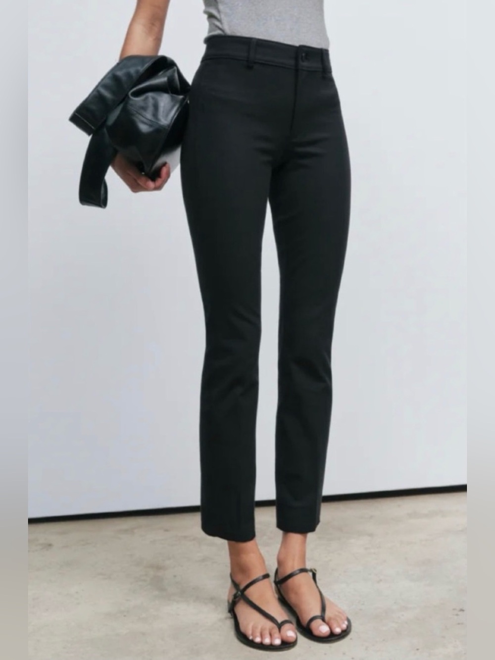 AYR Slim Fit Trouser Pants Jean Ankle Crop Mid-Rise Skinny Stretch Black